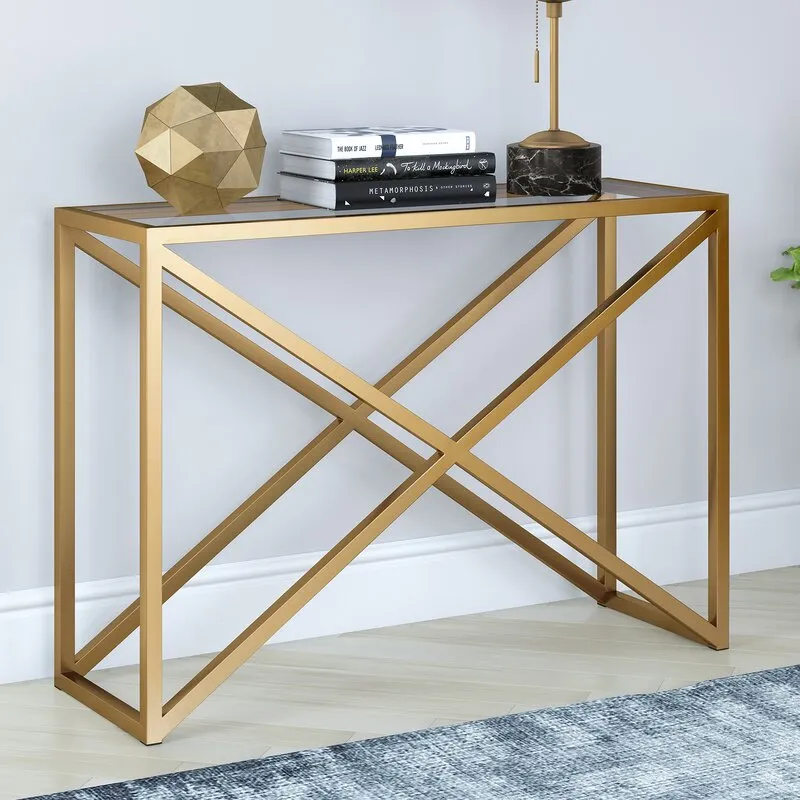 Criss Crossed Golden Metal Console Table