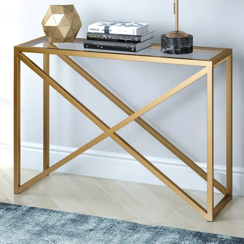 Criss Crossed Golden Metal Console Table