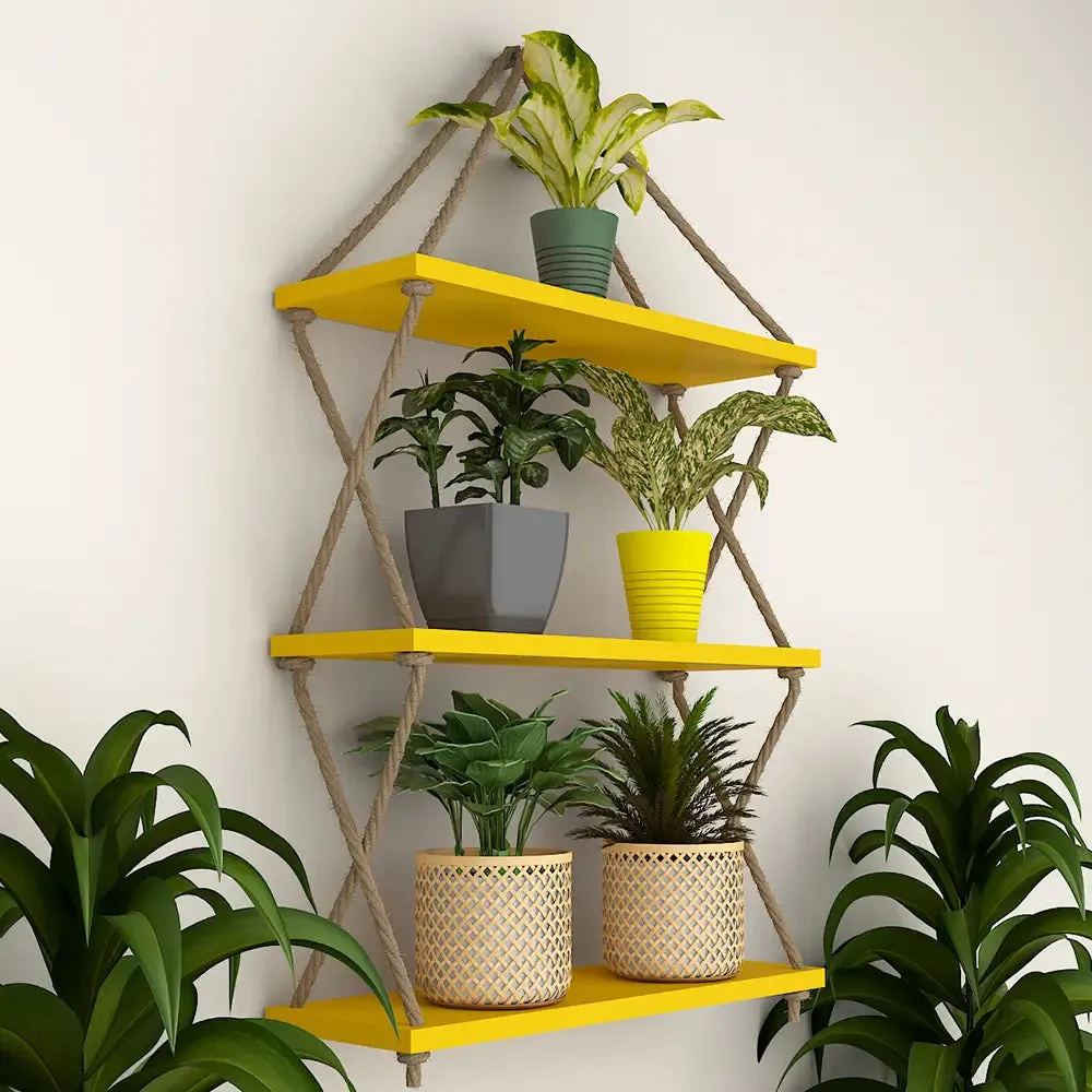 Cross Rope Wall Hanging Shelf Yellow