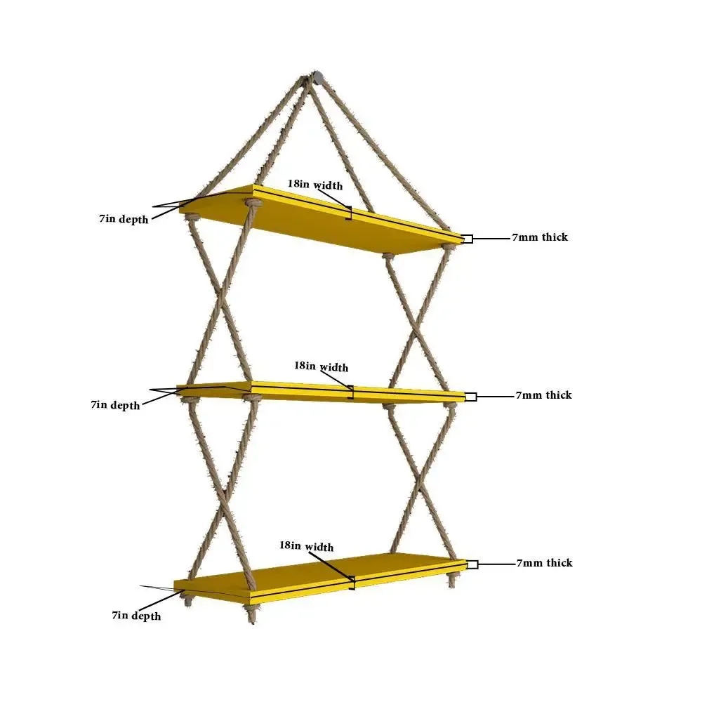 Cross Rope Wall Hanging Shelf Yellow