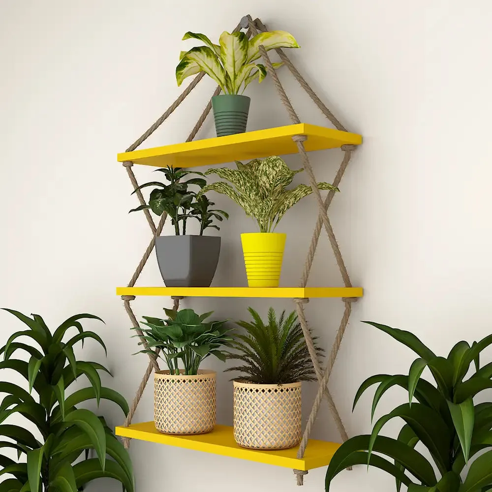 Cross Rope Wall Hanging Shelf Yellow