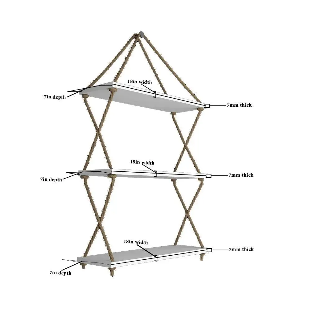 Cross Rope Wooden Wall Shelf White