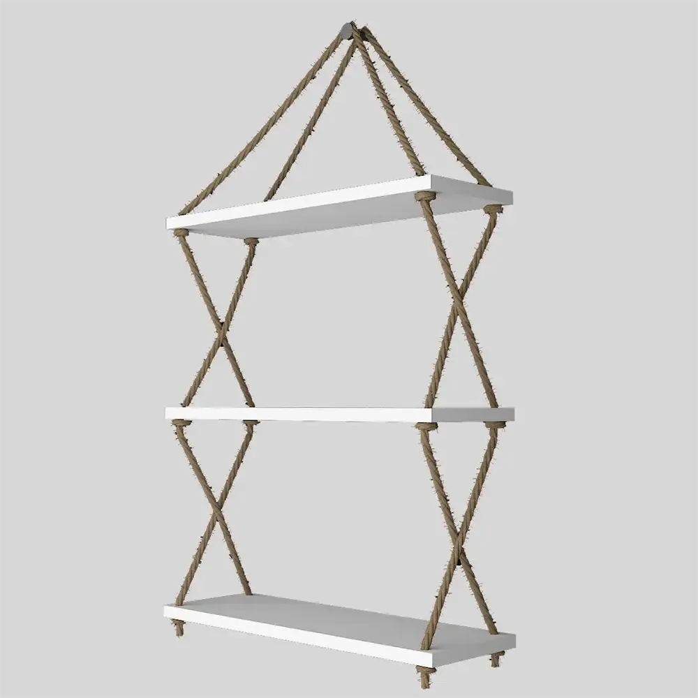 Cross Rope Wooden Wall Shelf White