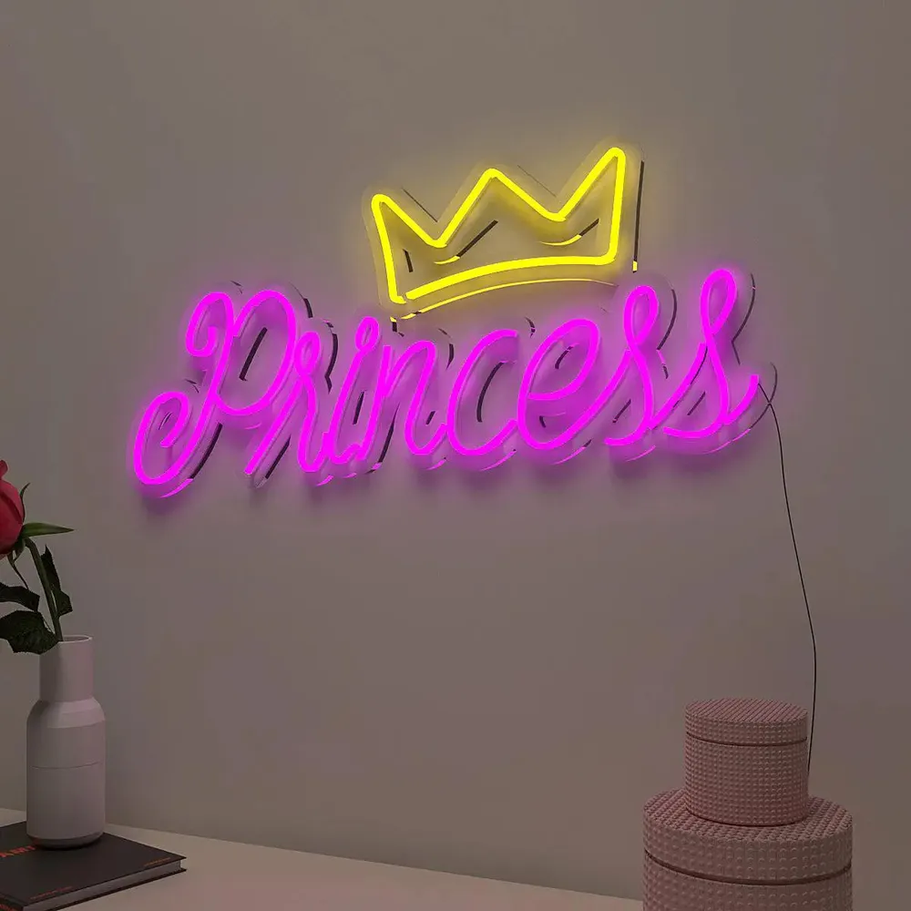 Crowned Princess Pink & Yellow Warm Neon Light