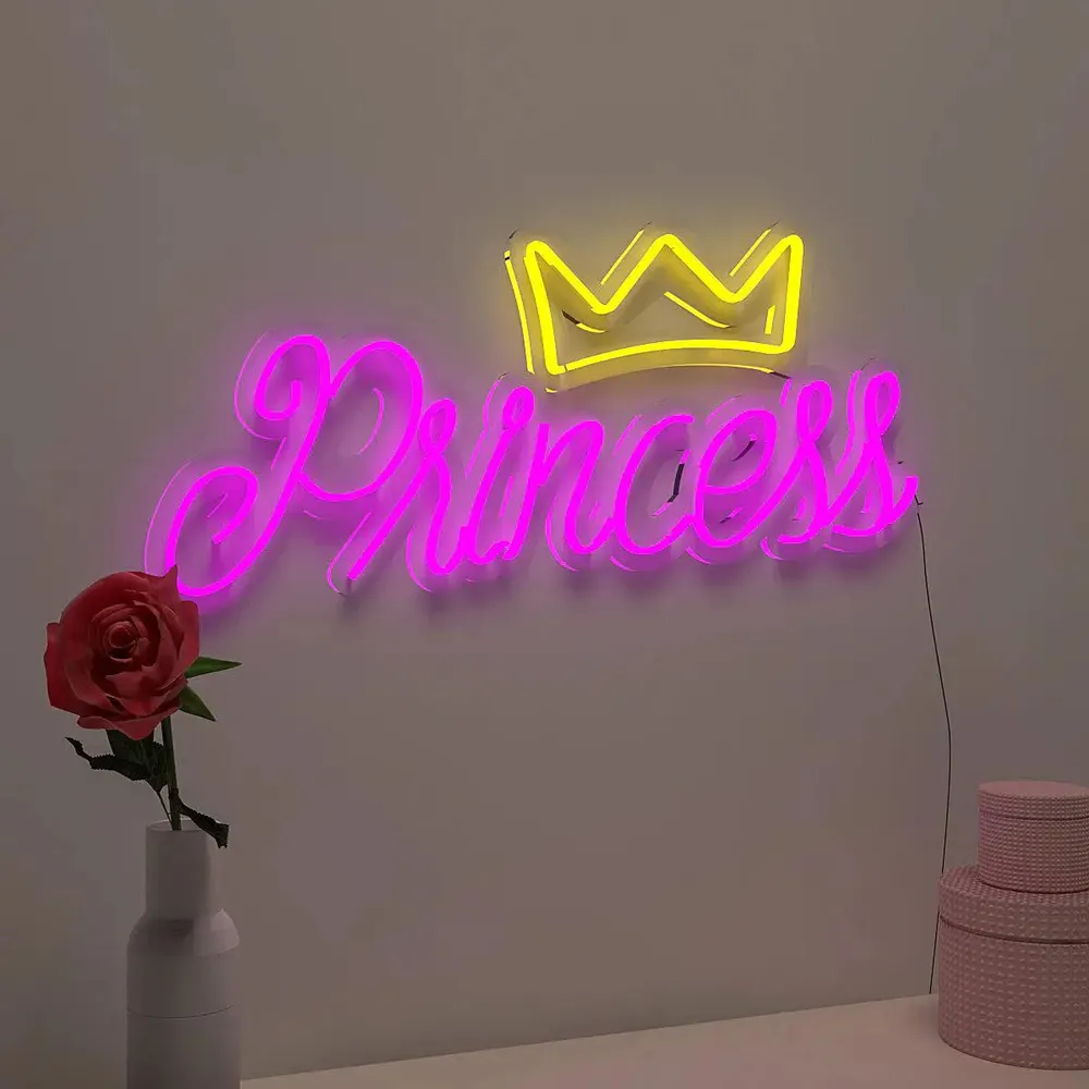 Crowned Princess Pink & Yellow Warm Neon Light
