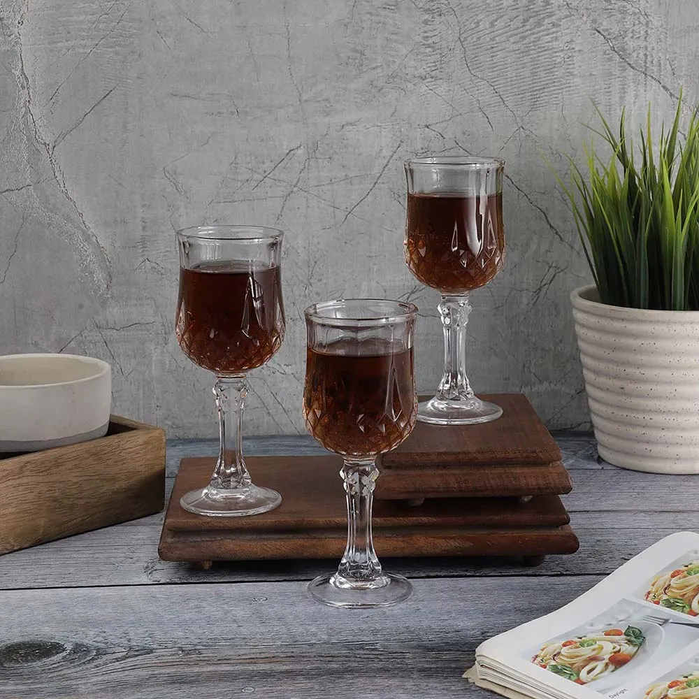 Crystal Clear Diamond Cut Wine Glasses Set Of 6