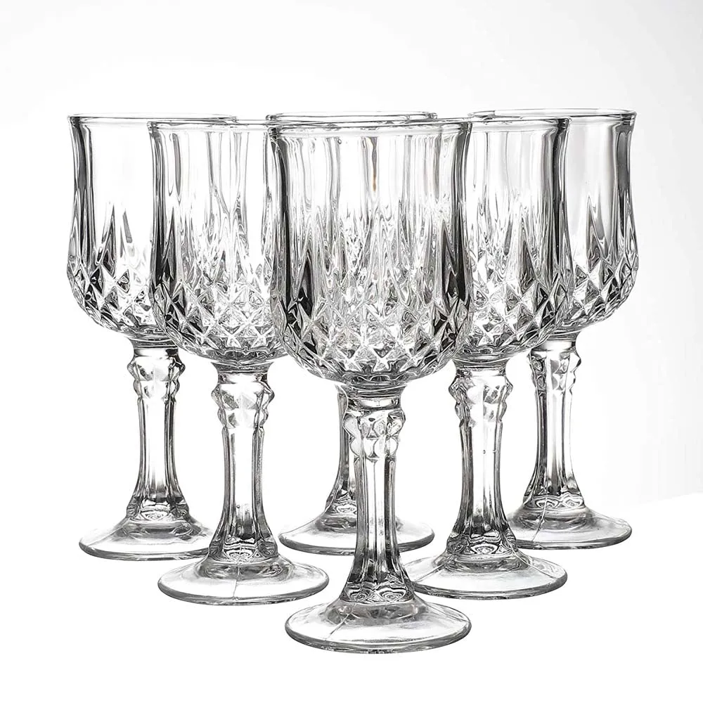 Crystal Clear Diamond Cut Wine Glasses Set Of 6