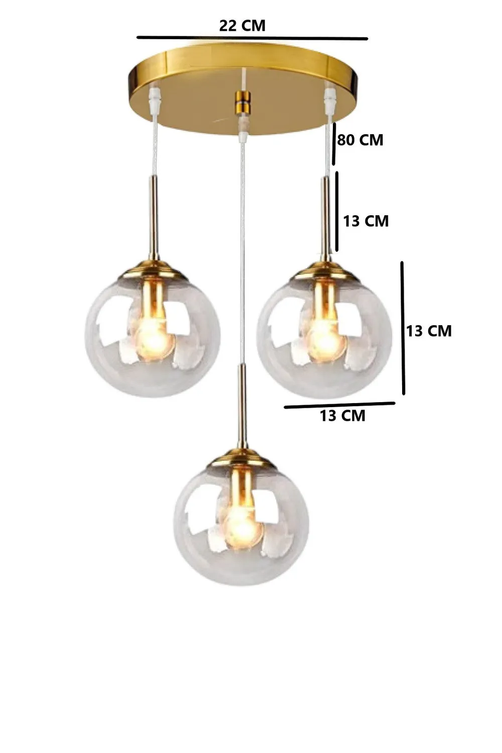 Crystal Clear Triplet Globes Pendant Light Single Piece