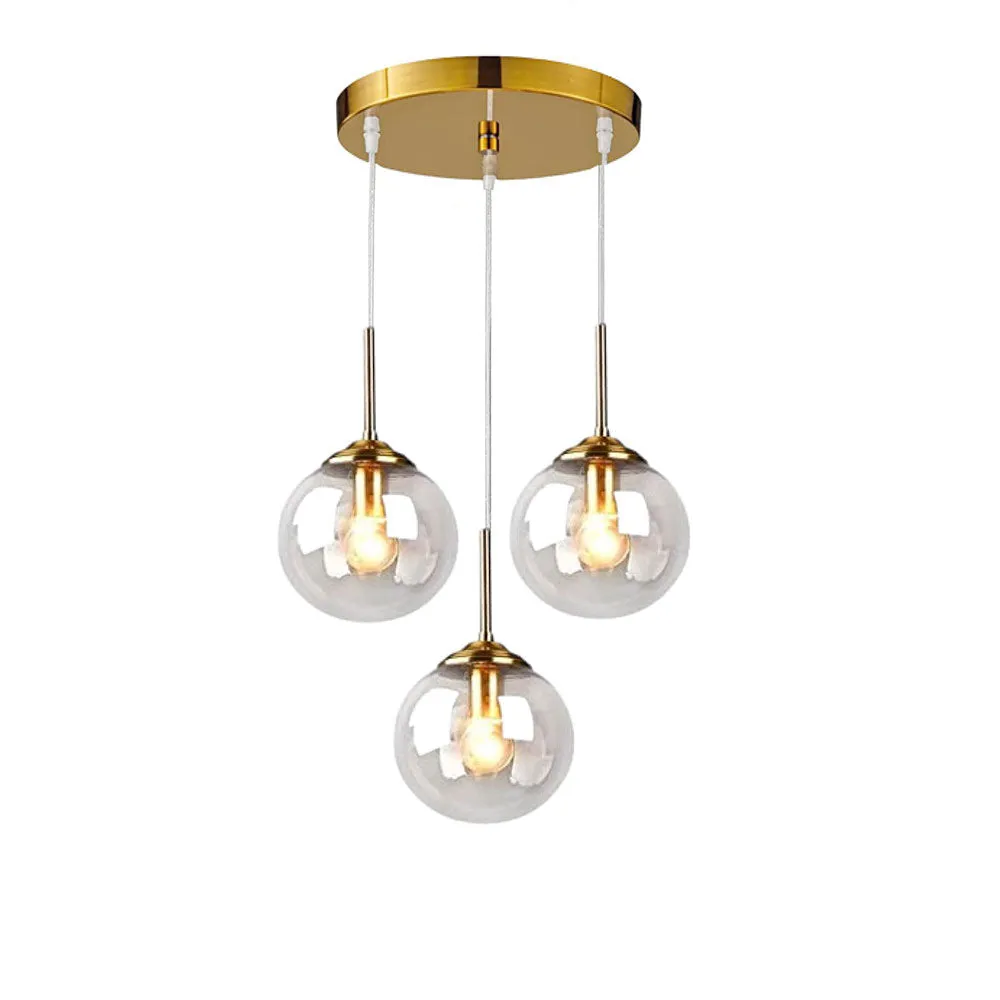 Crystal Clear Triplet Globes Pendant Light Single Piece