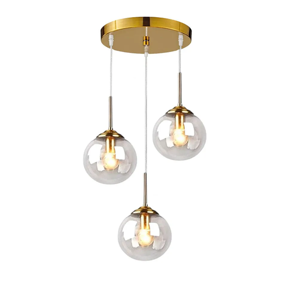 Crystal Clear Triplet Globes Pendant Light Single Piece
