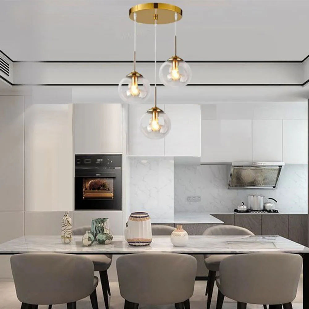 Crystal Clear Triplet Globes Pendant Light Single Piece