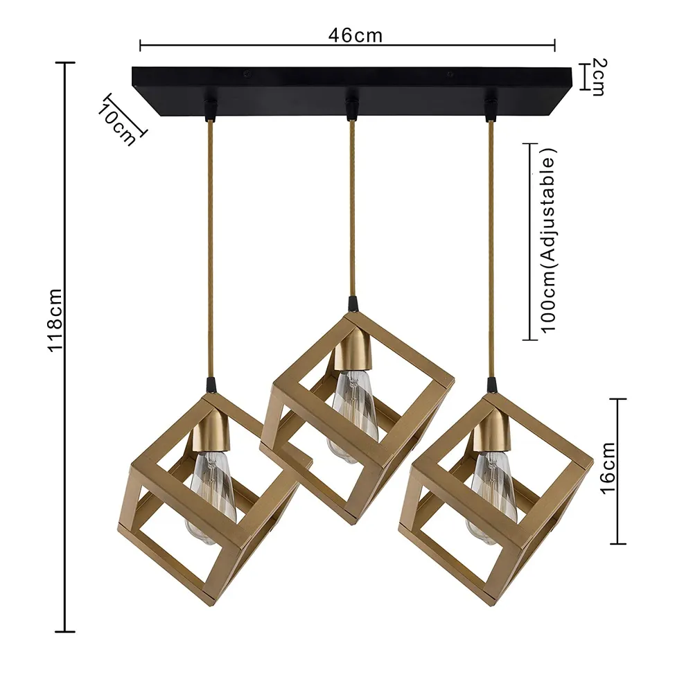 Cube Styled Golden Finish Cluster Ceiling Light
