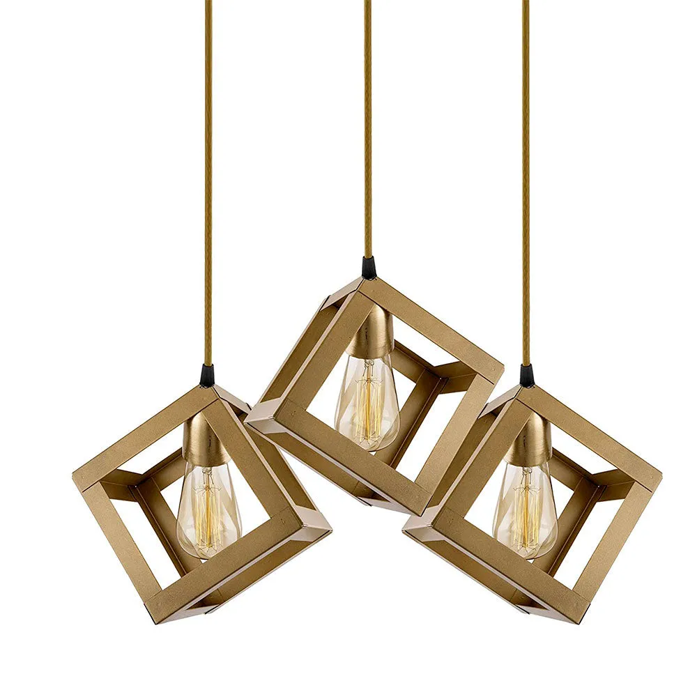 Cube Styled Golden Finish Cluster Ceiling Light