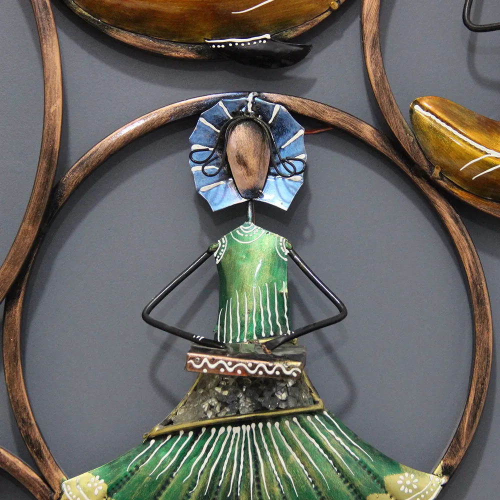 Cultural Ensemble Dancing Doll Metal Wall Art With Led Lights