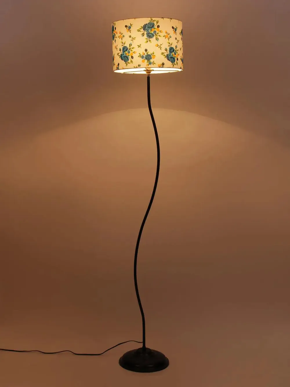 Curvy Multicolour Floor Lamp With Cotton Shade