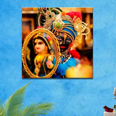 Custom Radha Krishna Wooden Framed Canvas Painting