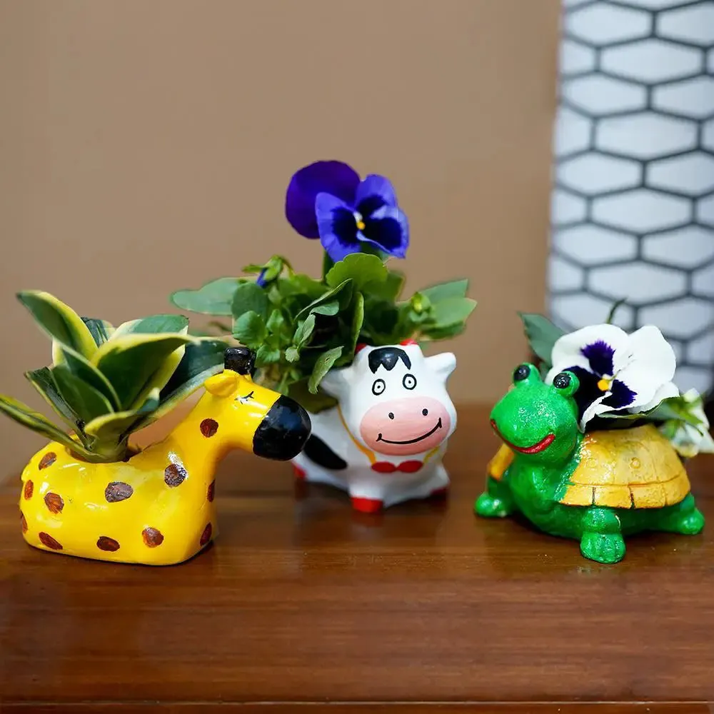 Cute Baby Cartoons Animal Family Desk Planter Flower Pot for Home Decor Set of 3