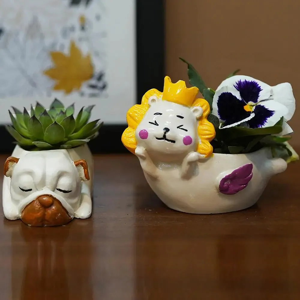 Cute Dog Desk Planter Flower Pot for Home Decor Set of 2