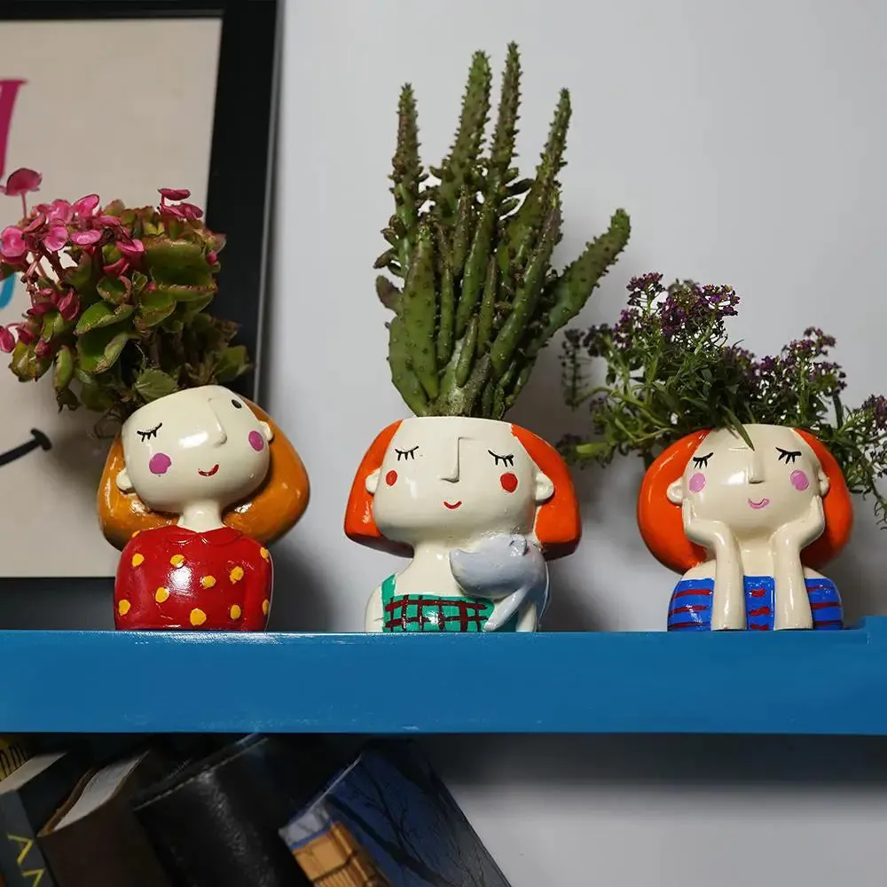 Cute Doll Family Desk Planter Flower Pot for Home Decor Set of 3
