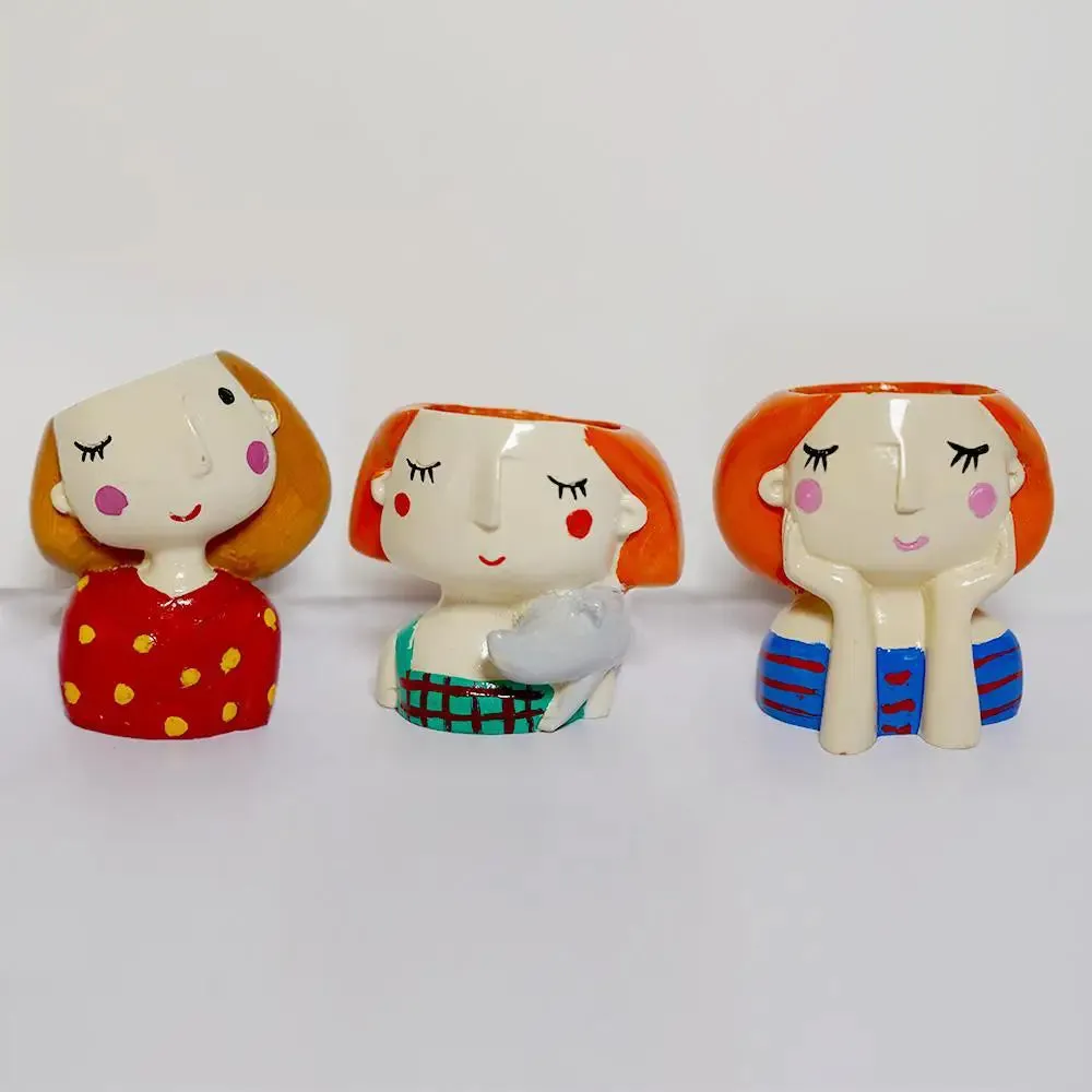 Cute Doll Family Desk Planter Flower Pot for Home Decor Set of 3