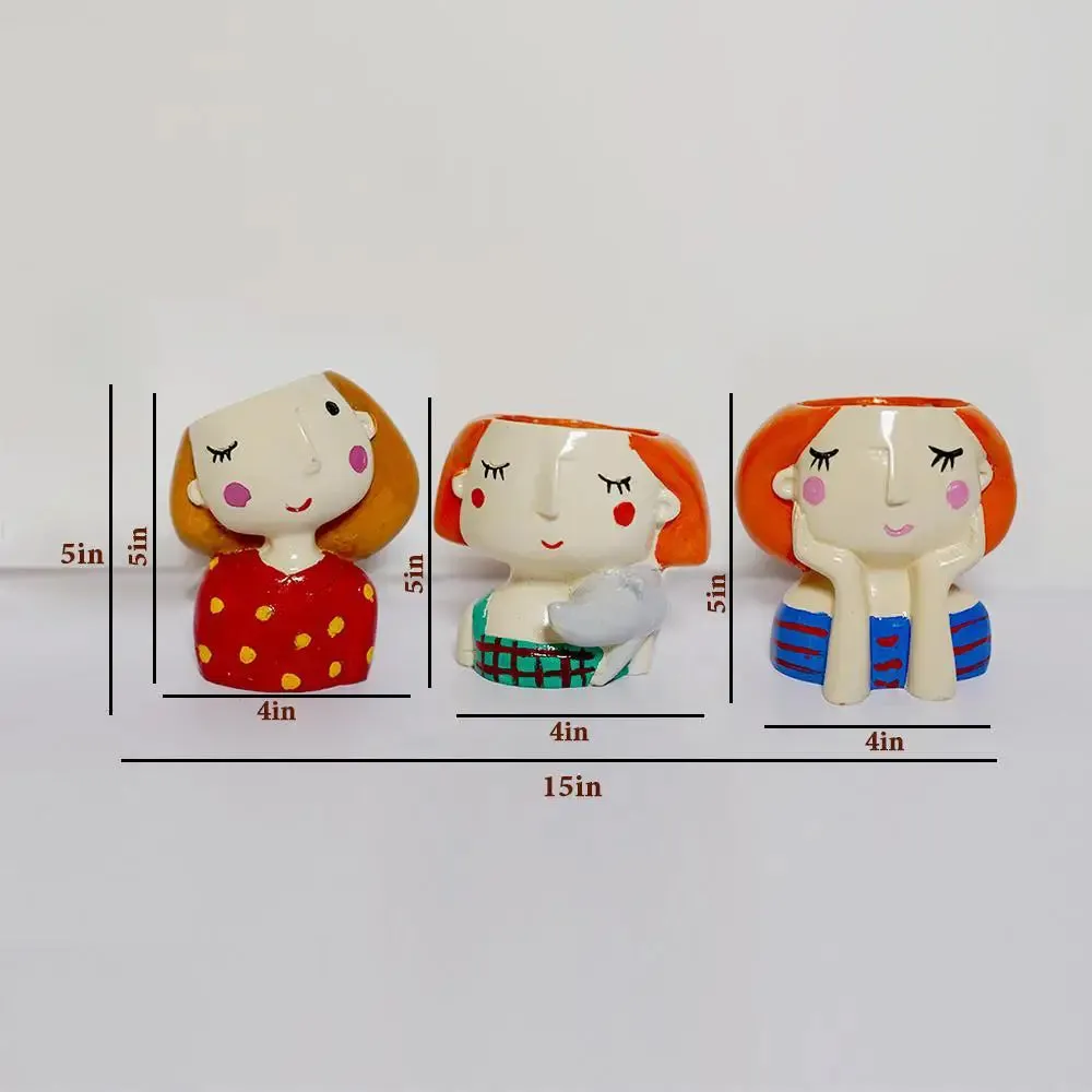 Cute Doll Family Desk Planter Flower Pot for Home Decor Set of 3