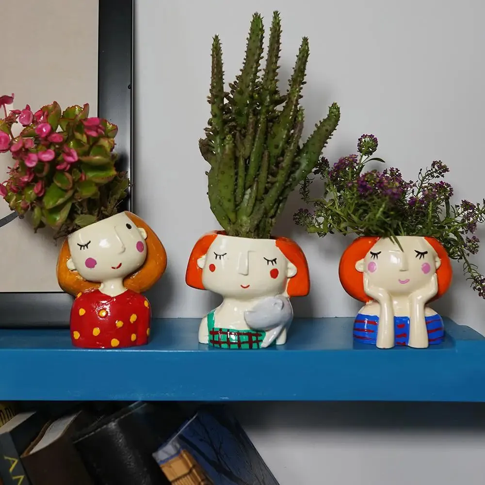 Cute Doll Family Desk Planter Flower Pot for Home Decor Set of 3