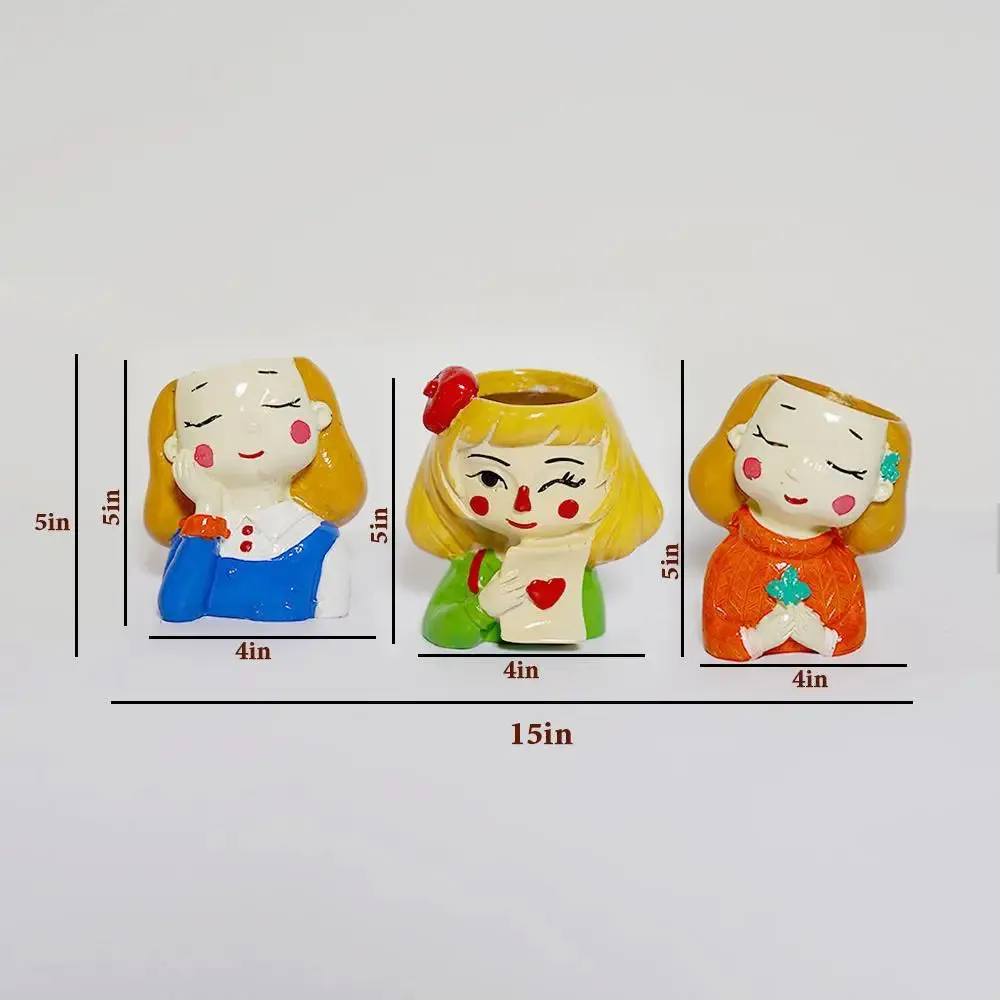 Cute Dolls Desk Planter Flower Pot for Home Decor Set of 3