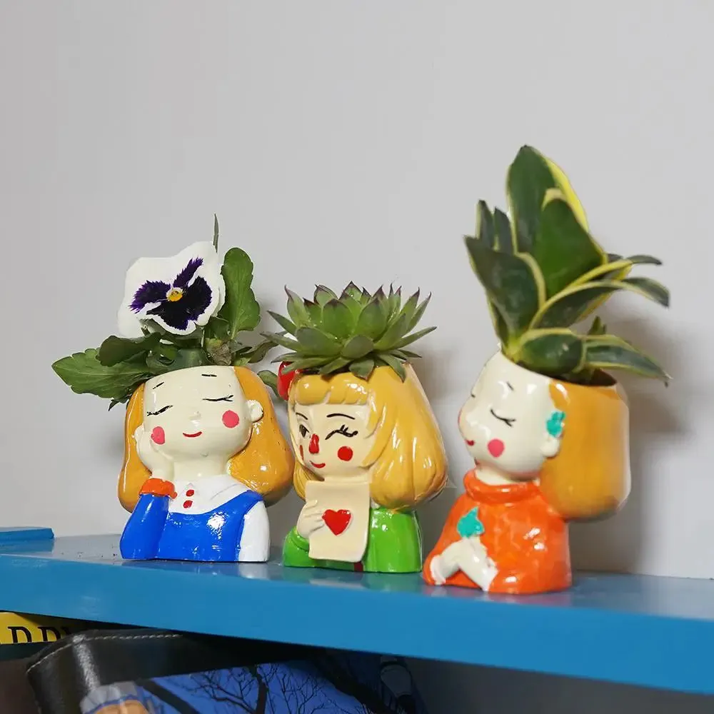 Cute Dolls Desk Planter Flower Pot for Home Decor Set of 3
