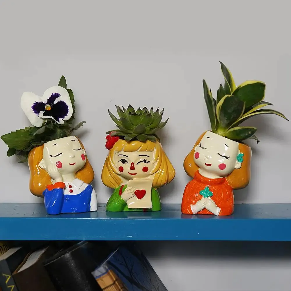 Cute Dolls Desk Planter Flower Pot for Home Decor Set of 3