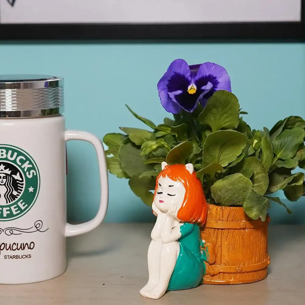 Cute Dolls with Bucket Desk Planter Flower Pot for Home Decor Set of 2