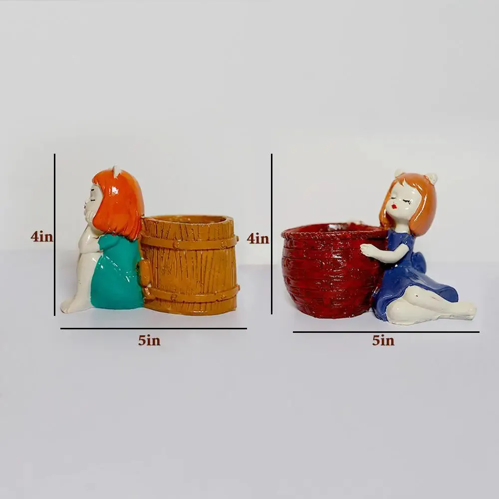 Cute Dolls with Bucket Desk Planter Flower Pot for Home Decor Set of 2