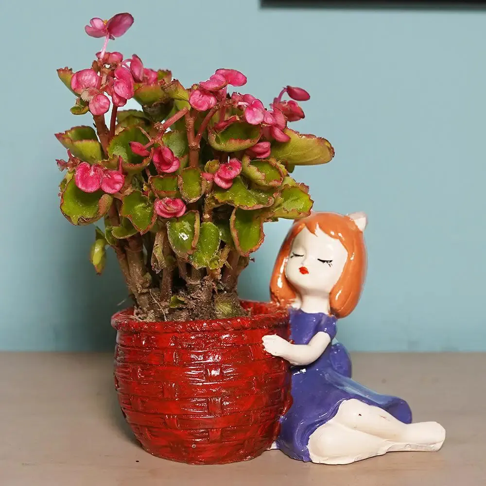 Cute Dolls with Bucket Desk Planter Flower Pot for Home Decor Set of 2