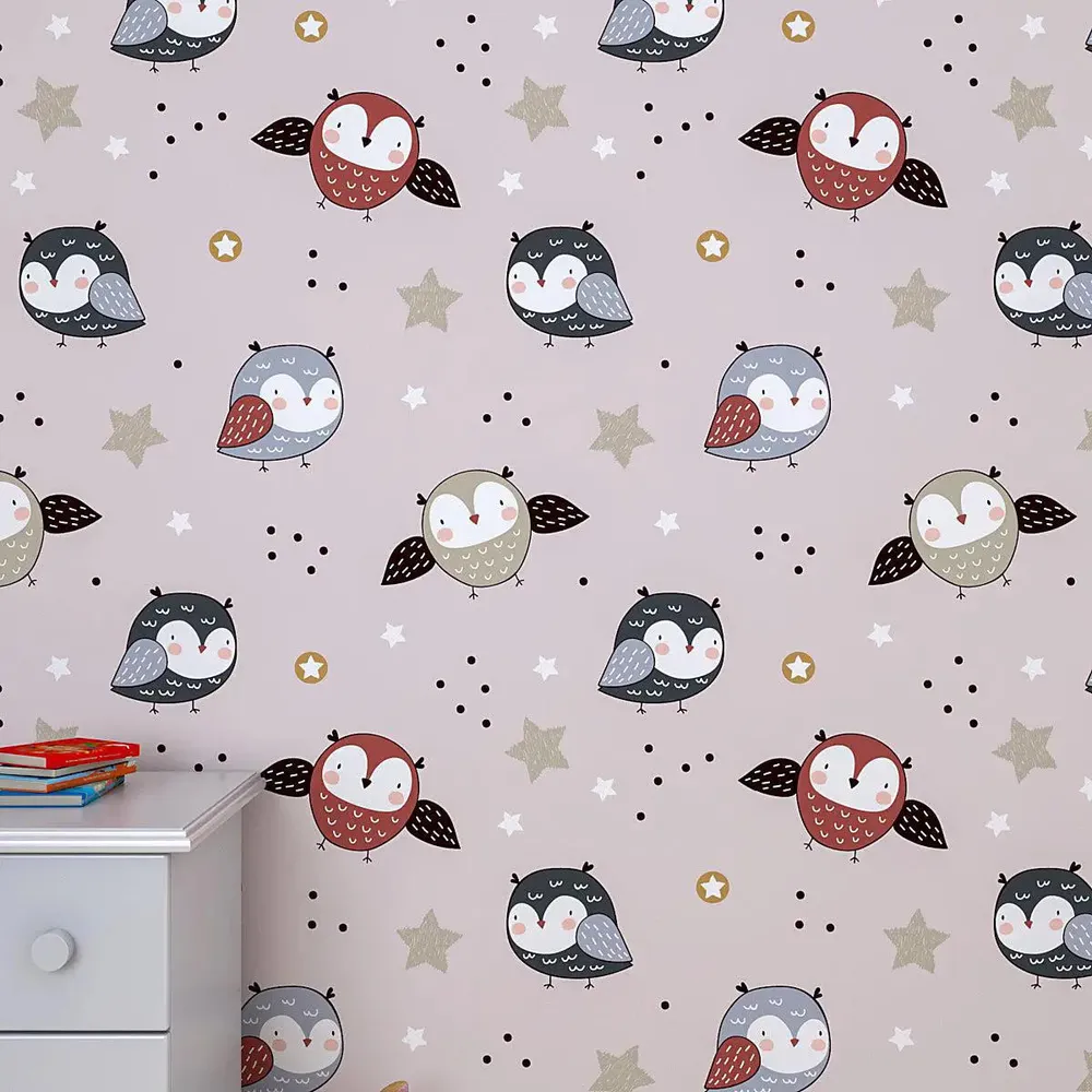 Cute Flying Owl Kids Self Adhesive Wallpaper