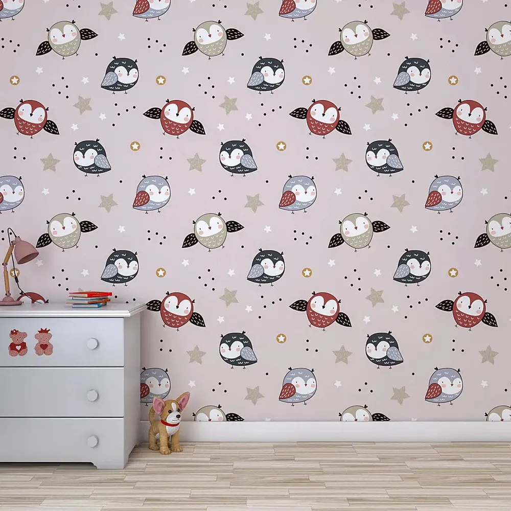 Cute Flying Owl Kids Self Adhesive Wallpaper