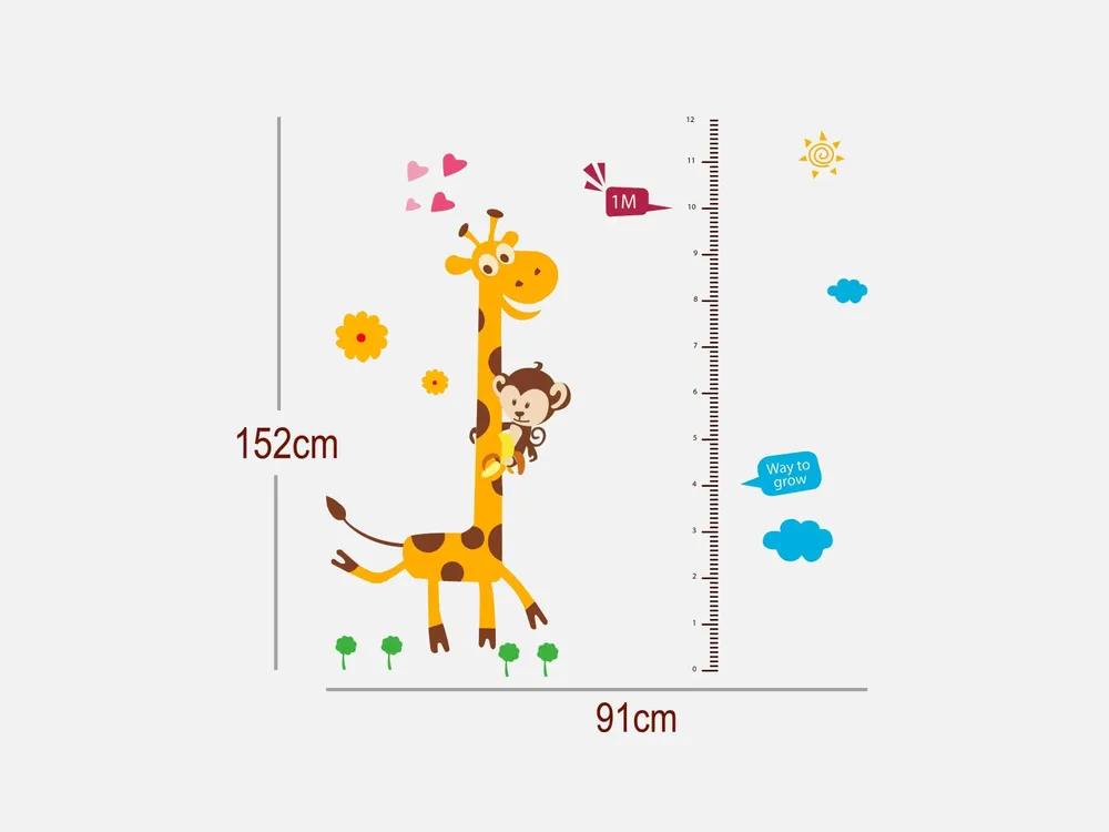 Cute Kids Height Meter Wall Decal With Animals Art