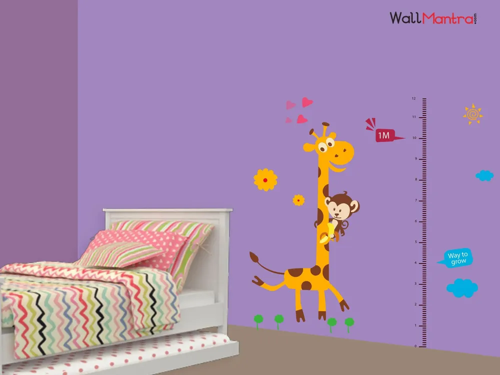 Cute Kids Height Meter Wall Decal With Animals Art