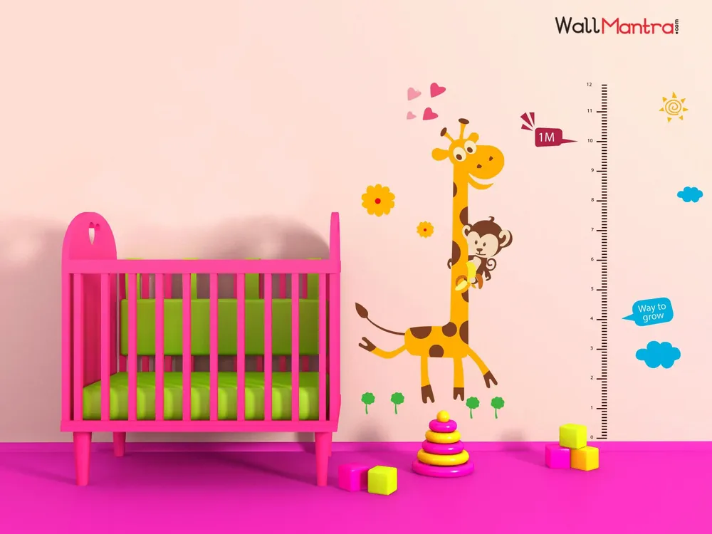 Cute Kids Height Meter Wall Decal With Animals Art