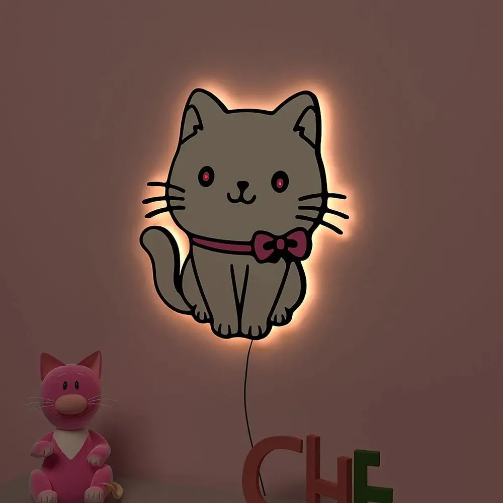 Cute Kitten Backlit Wooden Wall Décor
