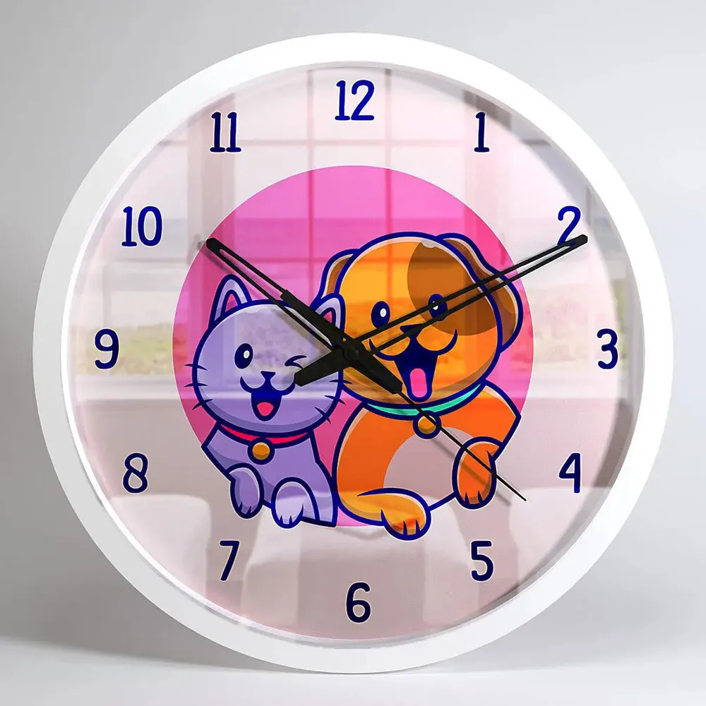 Cute Kitten & Puppy Kids Wall Clock
