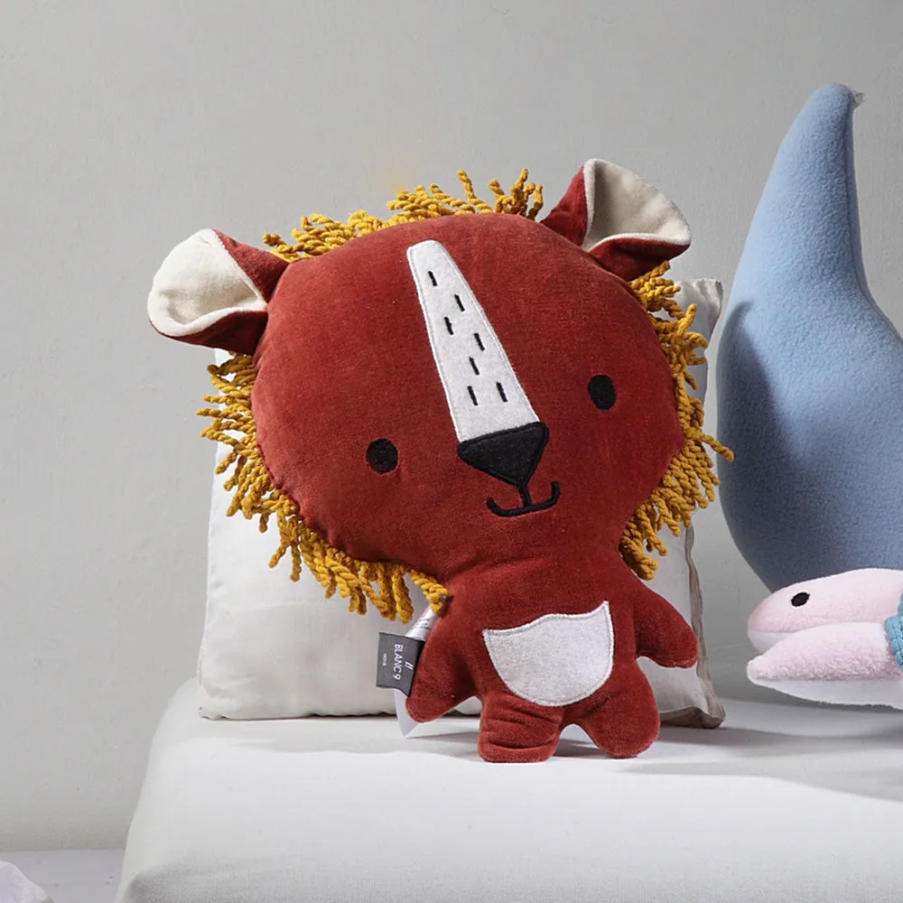 Cute Lion Kids Terracotta with Black, Yellow 100% Cotton Cushion Cover Set Of 1