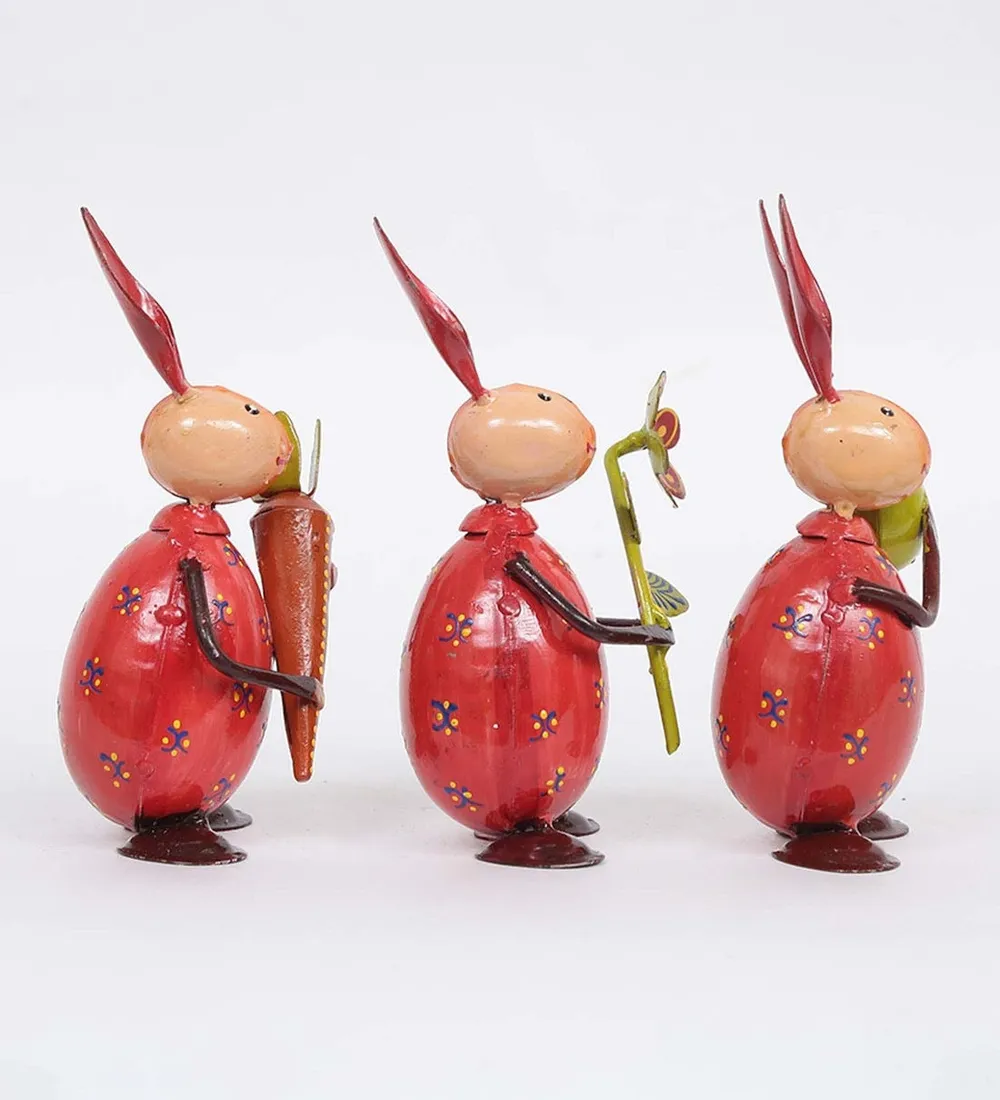 Cute Little Rabbit Eggs Animal Figurine / Showpiece Set Of 3