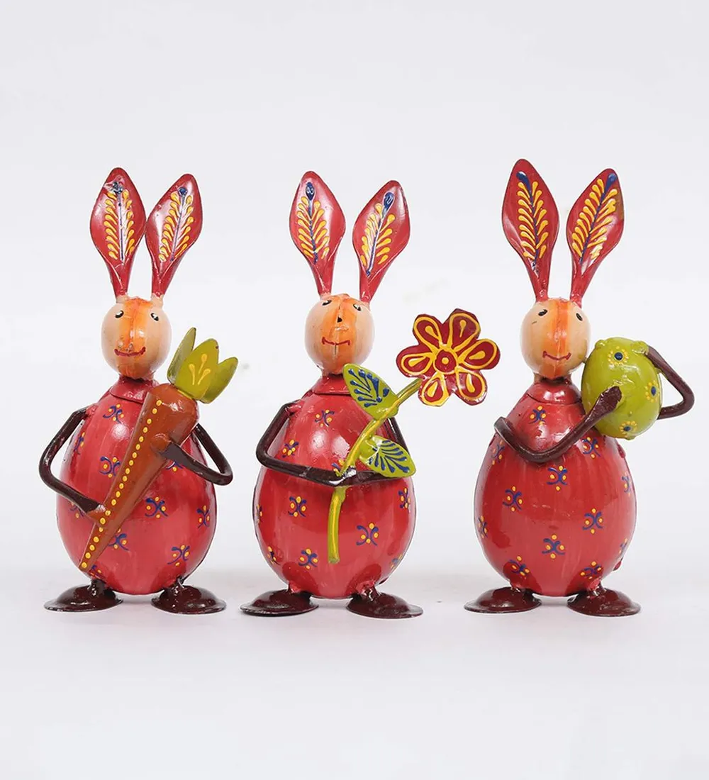 Cute Little Rabbit Eggs Animal Figurine / Showpiece Set Of 3