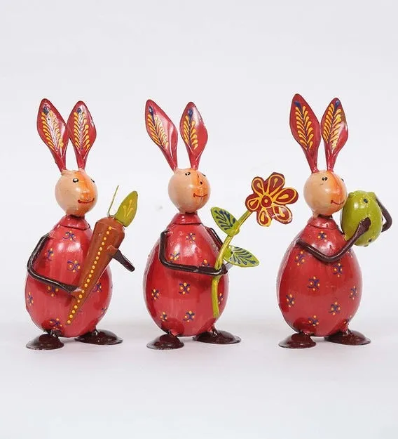 Cute Little Rabbit Eggs Animal Figurine / Showpiece Set Of 3