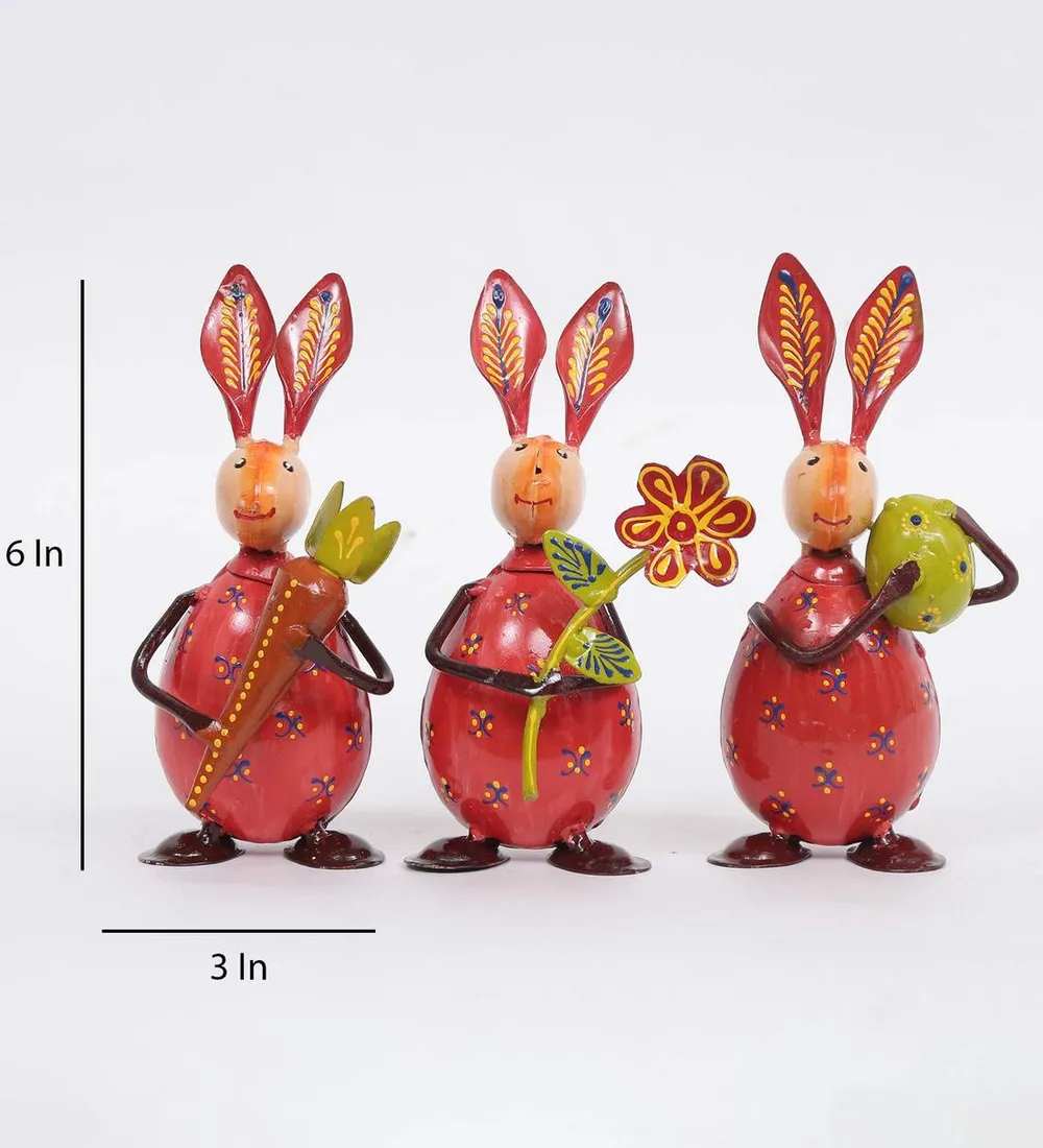 Cute Little Rabbit Eggs Animal Figurine / Showpiece Set Of 3
