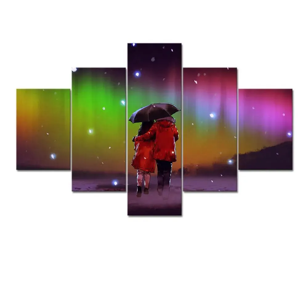 Cute Romantic Couple Painting Wooden Framed 5 Pieces Canvas Wall Painting