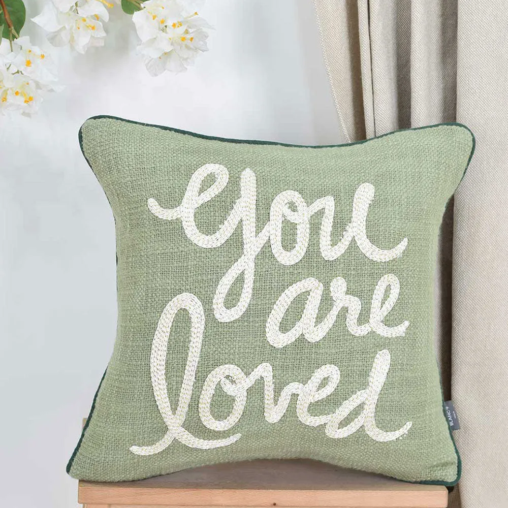 Cute Typography Sage Green 100% Cotton Cushion Cover Set Of 1