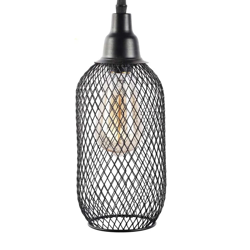 Cylindrical Black Caged Single Hanging Light