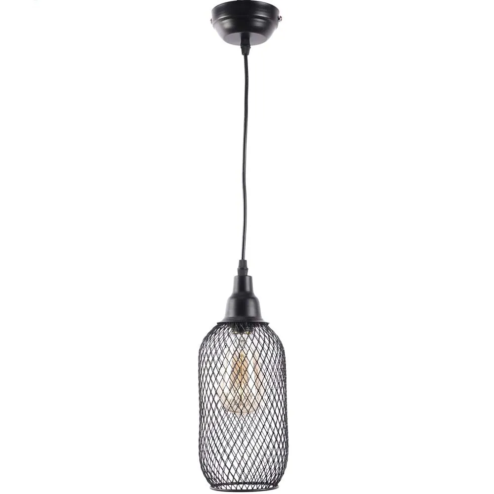 Cylindrical Black Caged Single Hanging Light