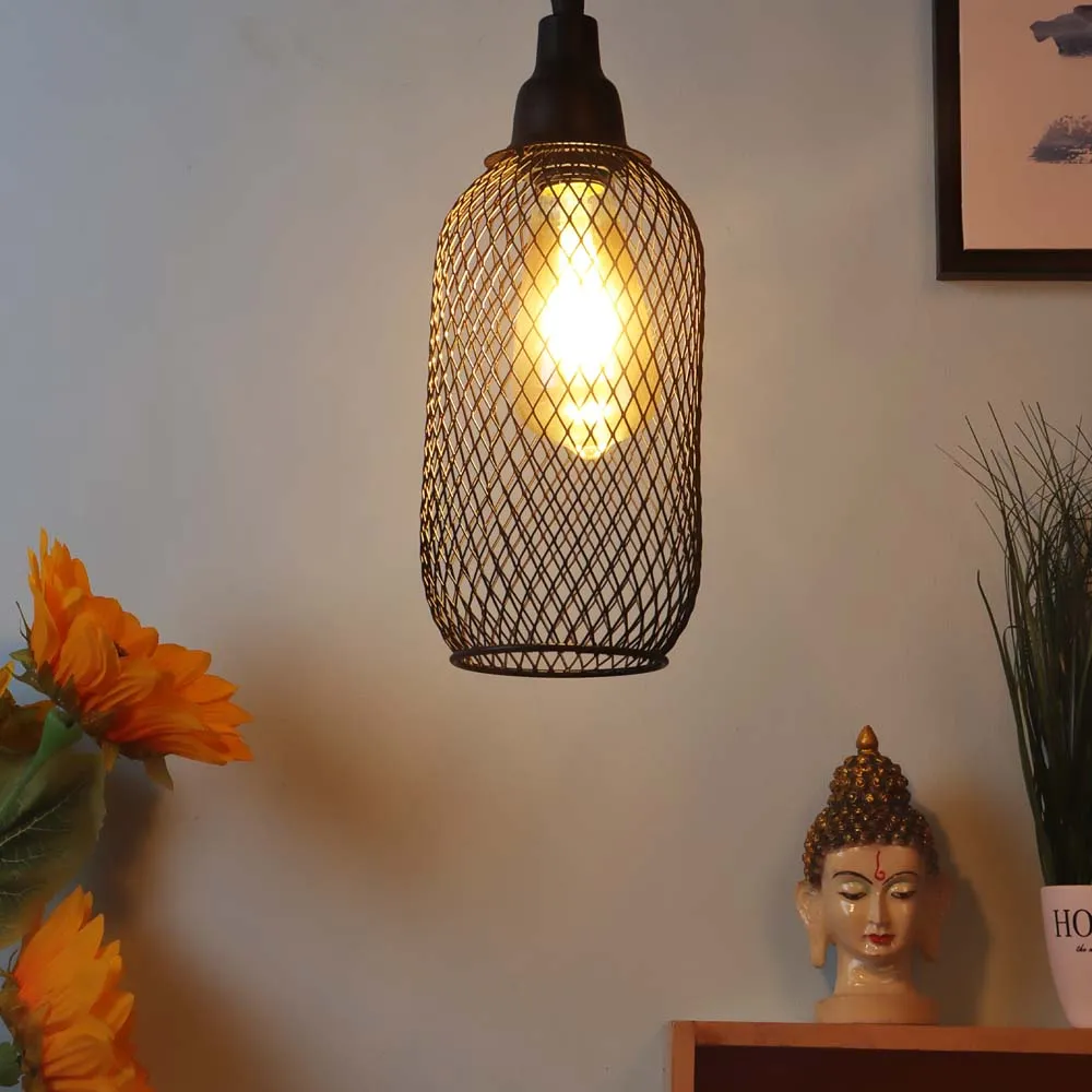 Cylindrical Black Caged Single Hanging Light
