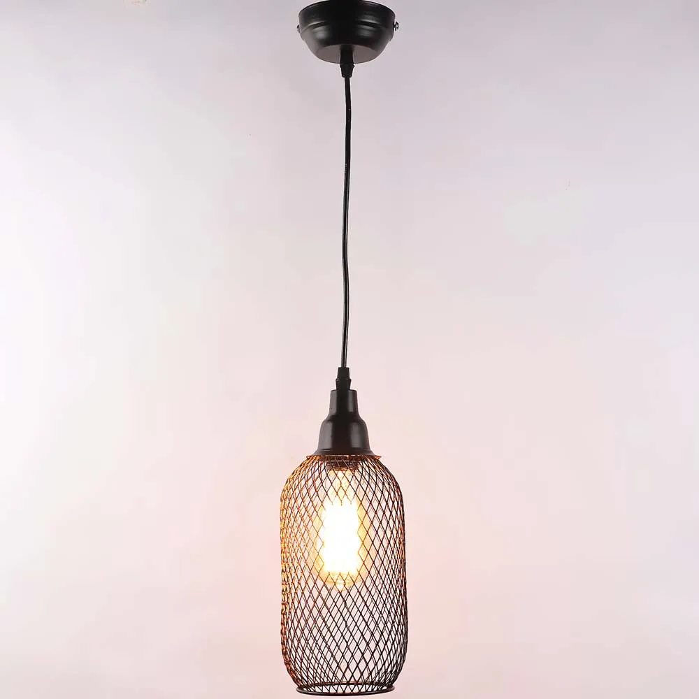 Cylindrical Black Caged Single Hanging Light